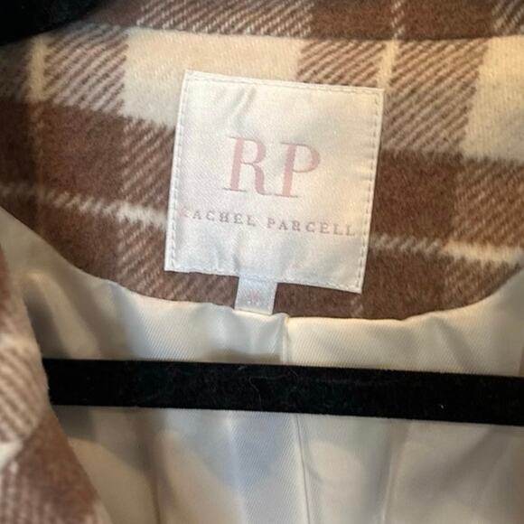Rachel Parcell Coat Women's Medium Brown/White Plaid Belted Tailored Overcoat - Picture 8 of 9
